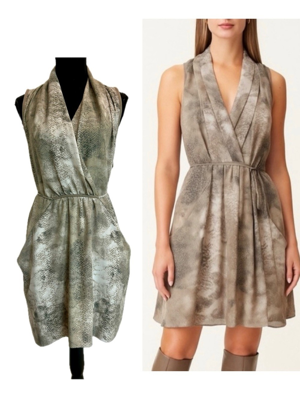 Aritzia wilfred snake python animal print sabine mini dress Sleeveless V-neck L